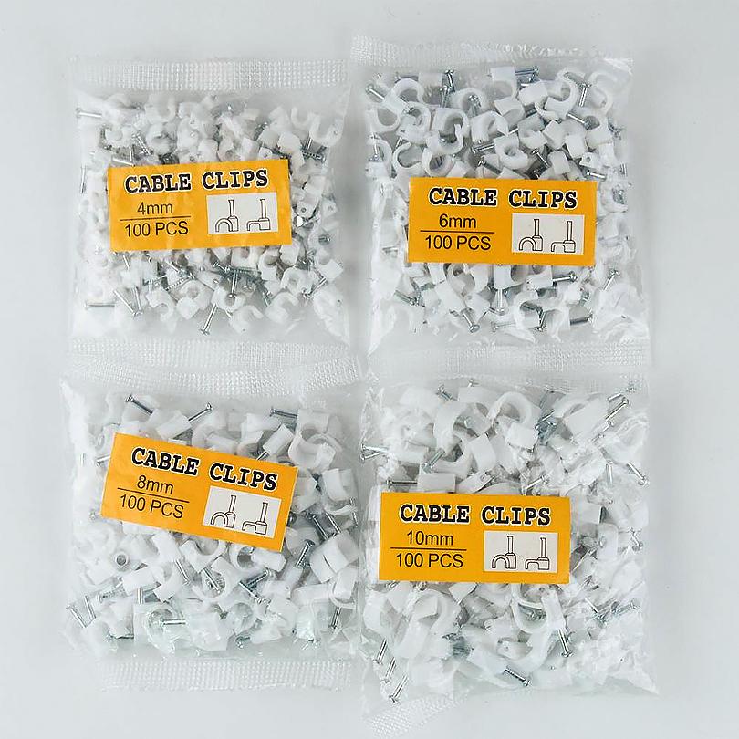 100 peças de clipes redondos para cabos de 4 mm, 6 mm, 8 mm e 10 mm para gerenciamento de cabos RG6 CAT6 RJ45, suporte para abraçadeiras de fios elétricos, clipes circulares para cabos