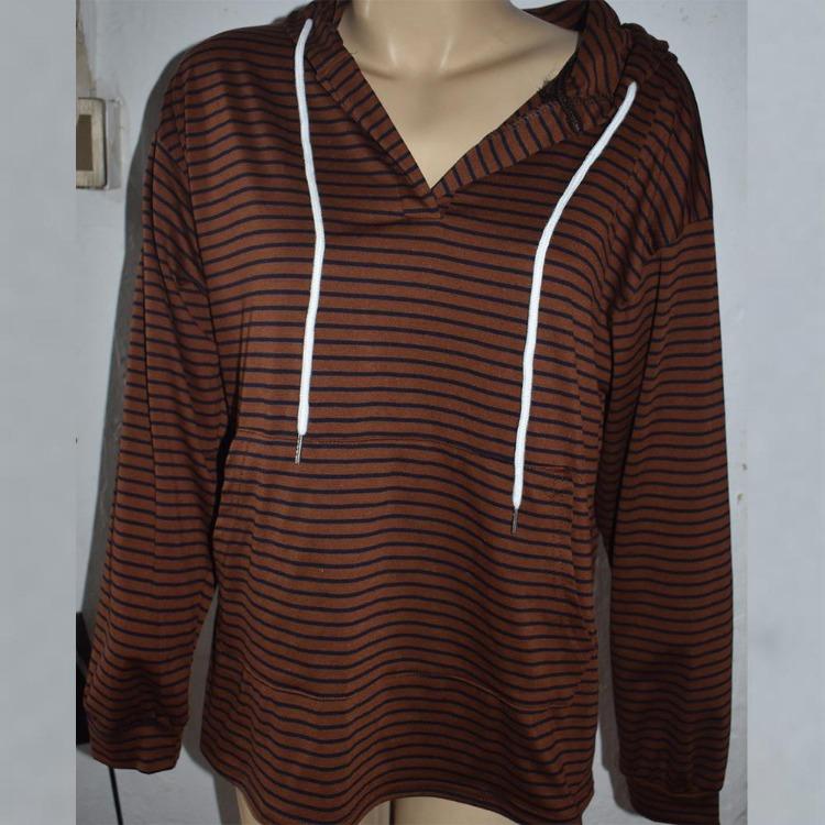 

Свободный худи, повседневный полосатый топ с карманами на шнурке, женская мода, авторизация «Мой гардероб» XL кофейный