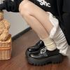 Black platform small leather shoes women's new spring and autumn retro versatile single shoes loafu one pedal
