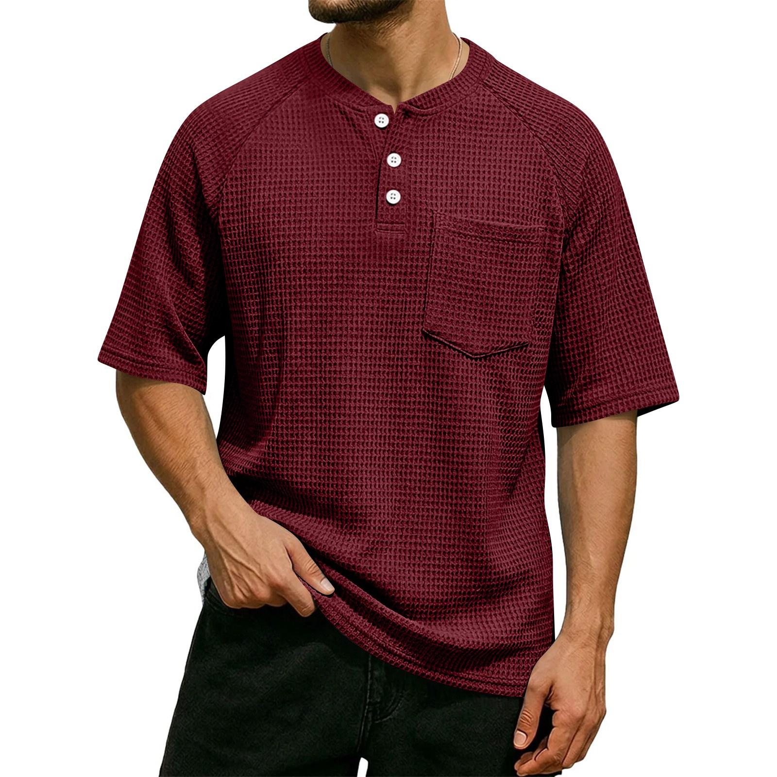 

Men s Summer Retro Casual -Weave Shirt XL винний