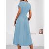 Women's Loose Casual Solid Color V-Neck Waist Pleated Long Dress Waist Pleated Long Dress
