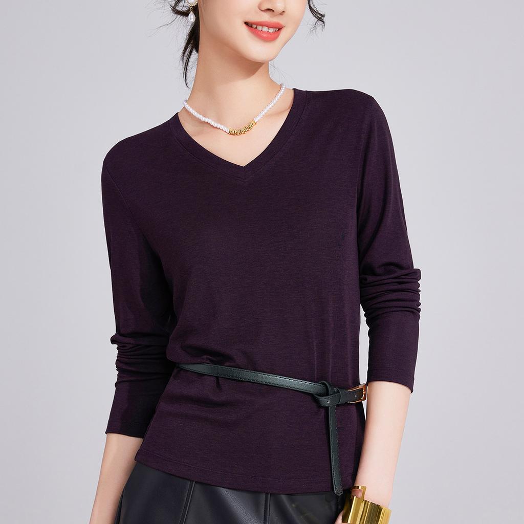 Tencel women's long-sleeved linen pendant feeling breathable slim fit inside and outside bottoming shirt top