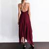 Women Prom Dress Deep V Neck Low Cut Sleeveless Backless Spaghetti Strap Dress-up Cross Back Irregular Hem Wedding Dress Women Clothes