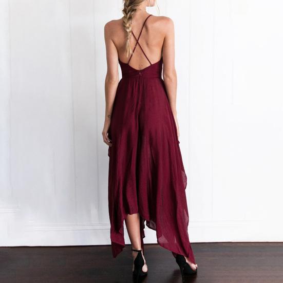 Women Prom Dress Deep V Neck Low Cut Sleeveless Backless Spaghetti Strap Dress-up Cross Back Irregular Hem Wedding Dress Women Clothes