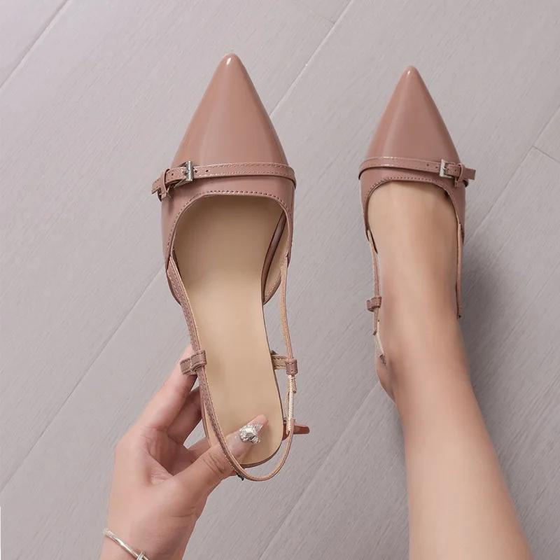 Pointed Toe Sexy Mid Heels Party Shoes Women's Sandals Designer Summer Brand Pumps Slingback Casual Shoe Dress Slippers 2025 New