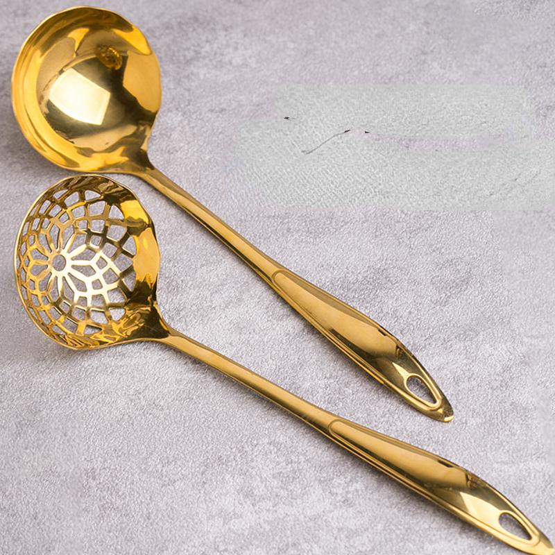 Commercial Long Handle Stainless Steel Soup Spoon, Pot Spoon, Large Golden Soup Spoon, Pot, 2 In 1