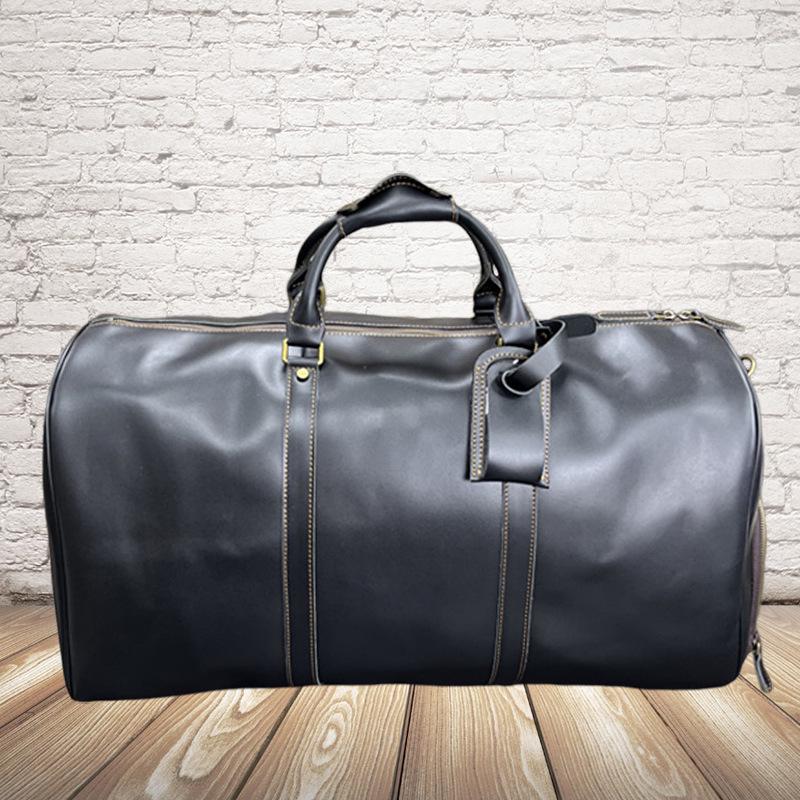 Men's Leather Travel Bag with Shoe Compartment - Vintage Crossbody Carry-On