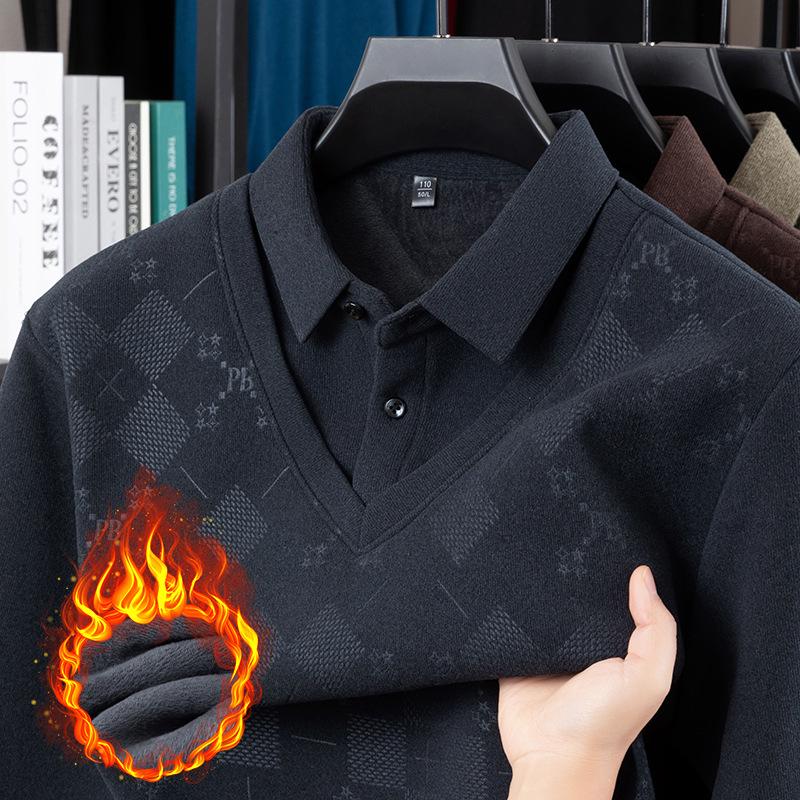 Men's Faux Two-Piece Knit Long-Sleeve Thermal Top