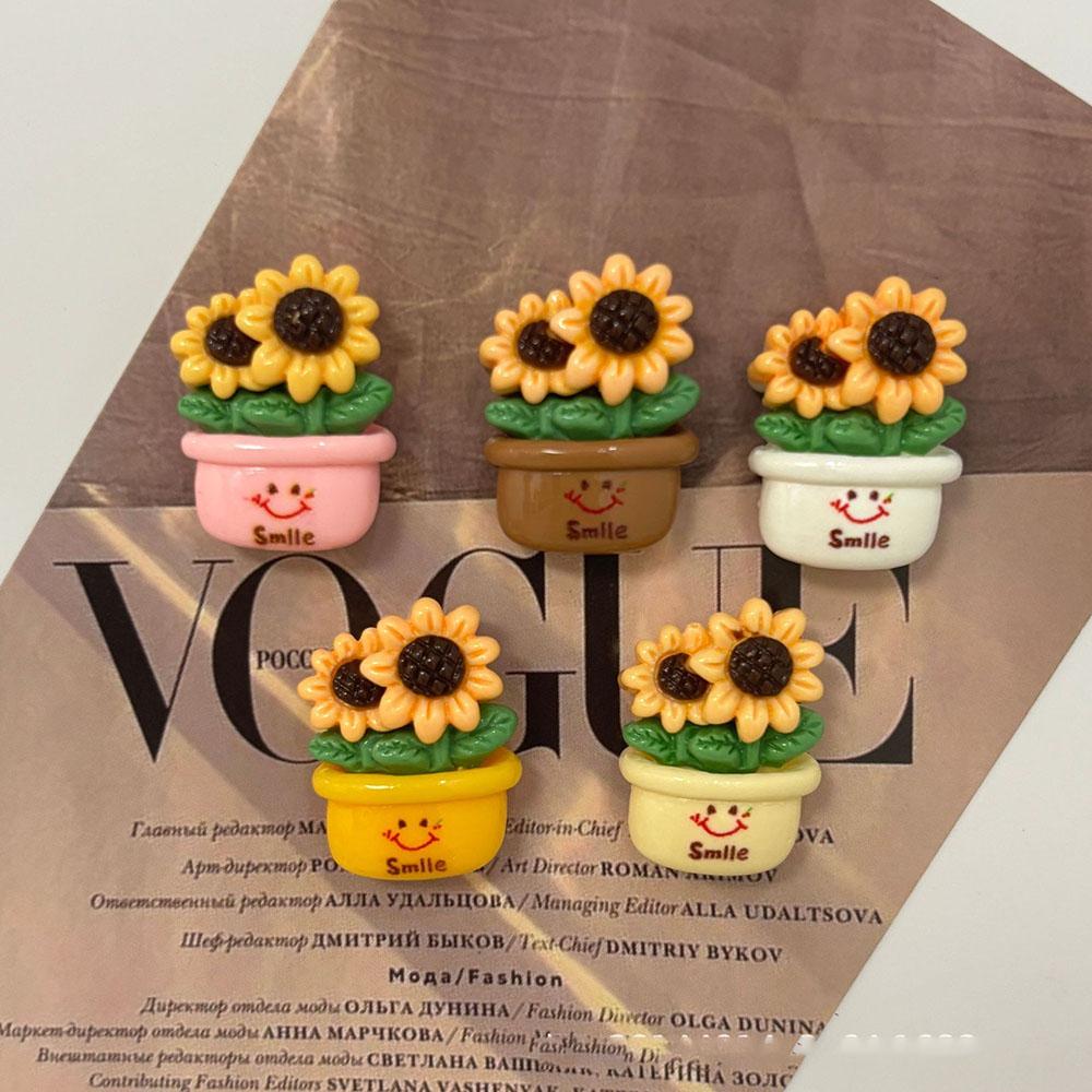 5pcs Funny Sweet Small Sunflower Potted Plant Refrigerator Magnets Creative Mini Fridge Magnet Decorative