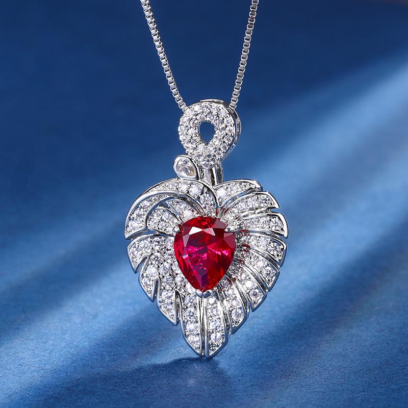 Jewelry Copper Bottom Gold-Plated Simulation Color Treasure Red Corundum Love Temperament Set Female Water Drop 8 * 10