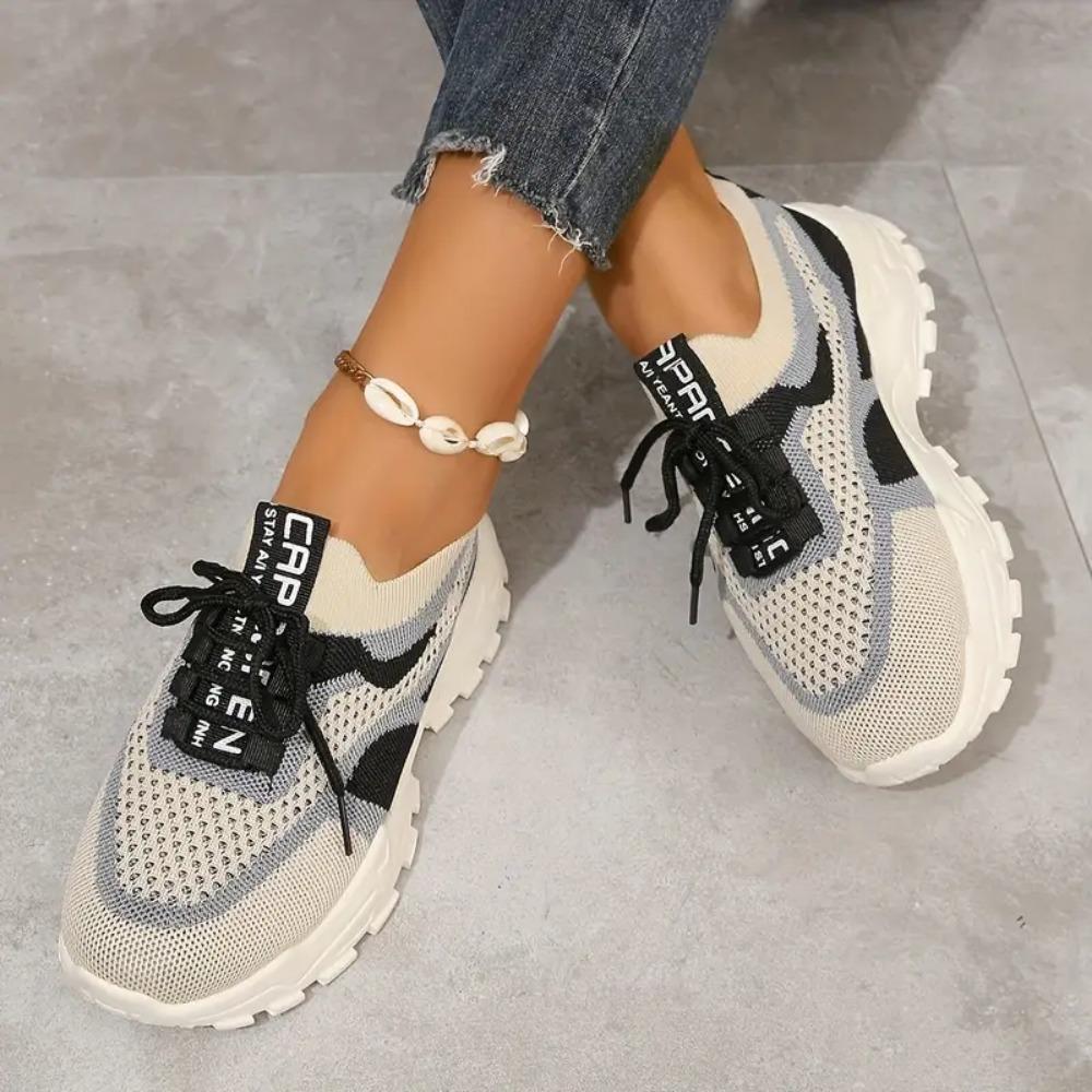 Women's Breathable Woven Sneakers - Lightweight Casual Platform Running Shoes Low-Top Lace-Up Desig Ladies Sneakers