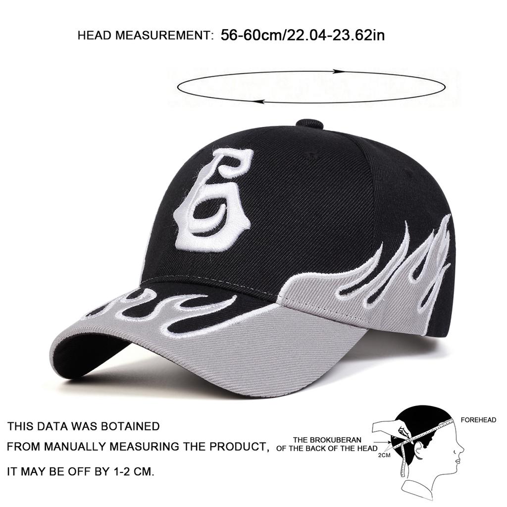 Men Number Six Flame Embroidered Baseball Cap Outdoor Adjustable Sunscreen Leisure Hat Spring Autumn Travel Tourism Beach Vacation