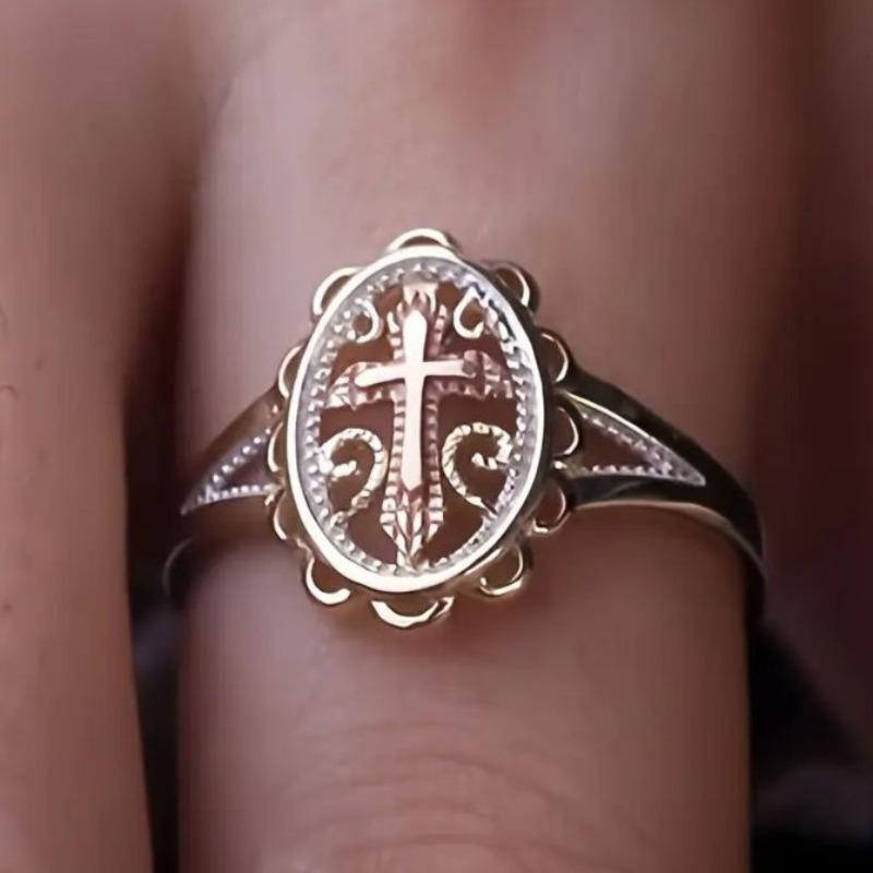 

[Elegant Vintage Cross Ring] Elegant Vintage Two-Tone Cross Ring for Women | Intricate Design with Sparkling Accents, Perfect for Daily Wear, Weddings 6