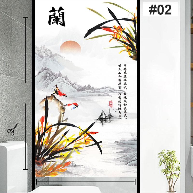 Fensterfolie im chinesischen Tintenstil, Pflaumenblüte, Orchidee, Bambus, Chrysanthemenkultur, Sichtschutzfolie, statisch haftender Glasaufkleber