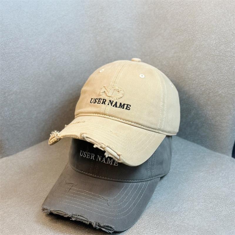 New American Baseball Cap for Men and Women Spring and Autumn Ripped Letter Embroidery Trendy Brand Casual Versatile Street Photography Couple Student