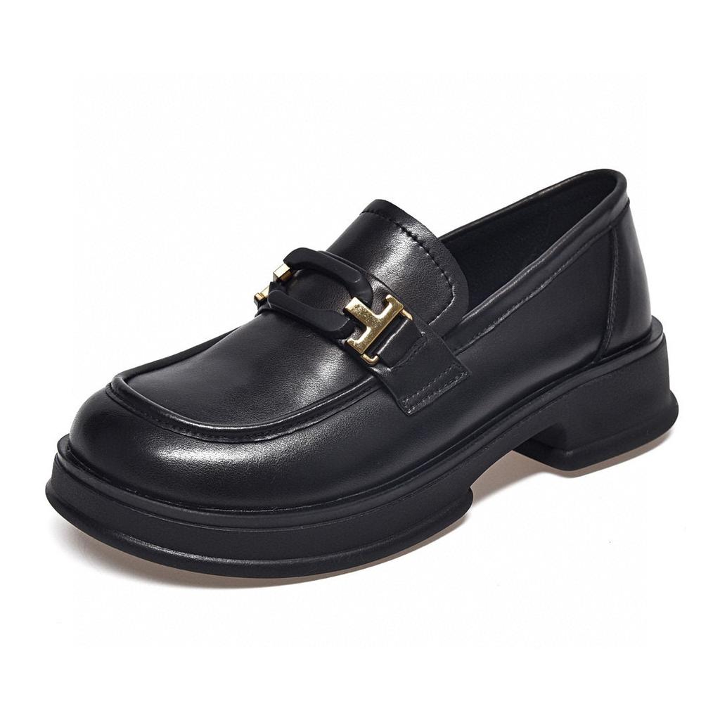 Women's Spring and Autumn New Round Head Flat-soled Small Leather Shoes Comfortable Foot Cover Cowhide Single Shoes Women's Leather Shoes