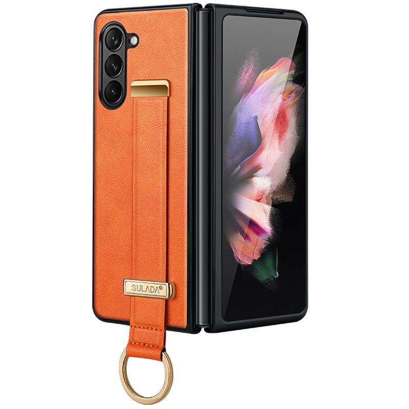 

SULADA Fashion Series for Samsung Galaxy Z Fold6 5G Case Strap Kickstand Leather+PC Phone Cover Orange
