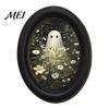 Easy Install Adhesive Wall Sign Halloween Gothic Oval Wooden Hanging Plaque, Vintage Framed Black Cat Little Party Background Ghost Sign, Waterproof
