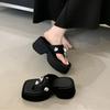 Fashion Shoes Woman 2025 House Slippers Platform On A Wedge Heeled Mules Rubber Flip Flops Glitter Slides Summer High Hawaiian Jelly Sca