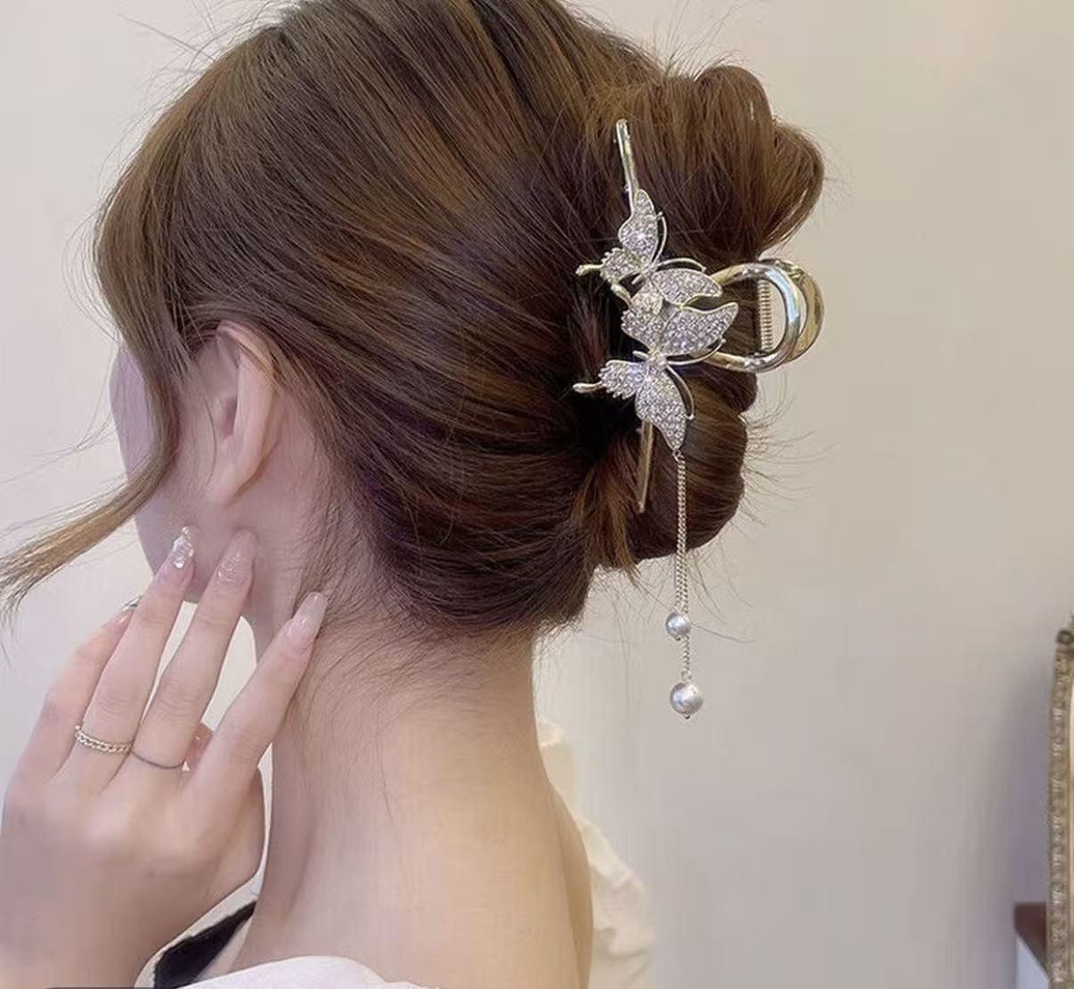 High-End Flower Butterfly Tassel Hair Clip - Large Claw Clip for Women, Perfect Hair Accessory for Summer Styling