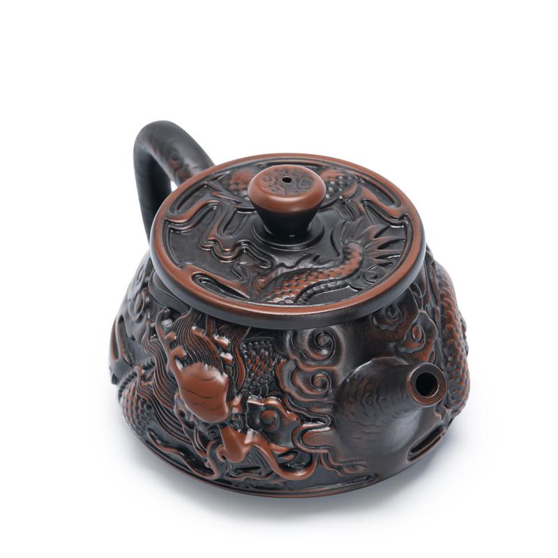 

300ml retro carved purple pottery teapot ceramic household kung fu tea set