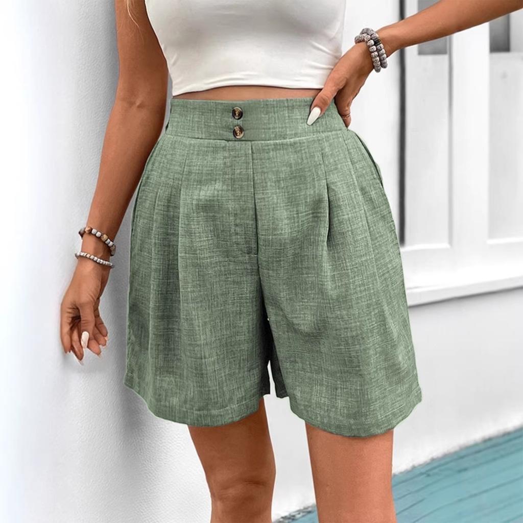 Women's Casual Button Front Elastic Waistband Shorts High Waist Loose Fit Summer Lightweight Breathable Fabric Comfortable Design