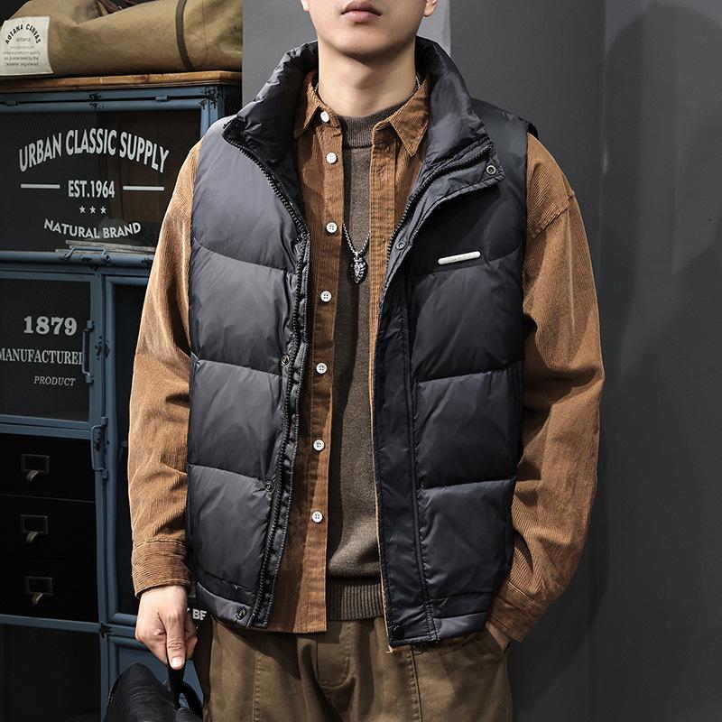2025 Men's Winter Lightweight Duck Down Vest - Stand Collar, White, Trendy Sleeveless Outerwear.