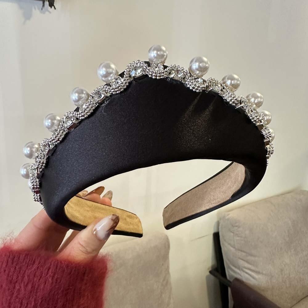 

Headwear Pearls Sponge Headband Gorgeous Rhinestone Korean Hair Hoop Irregular Wide Hairband Girls