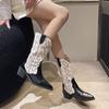 Fashion Embroidery Women Western Cowboy Boots 2025 Fashion Slip On Thick Heel Knight Long Booties Retro Style Autumn Winter Female Shoes