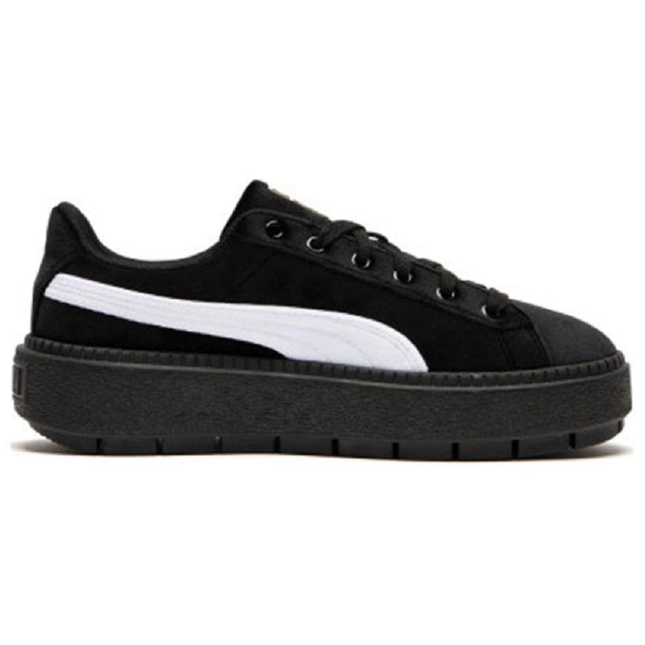 Puma Platform Trace V Suede Comfortable Low-Top Sneakers Women sneakers Black White 372613-01