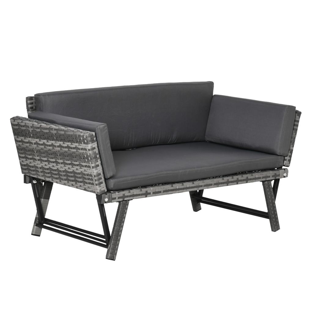 Poly Rattan Garden Sofa 2-Seater Garden Furniture Lounge Sofa Garden Bench Garden Lounger Foldable Armrests Steel Grey 129 x 63 x 67 cm
