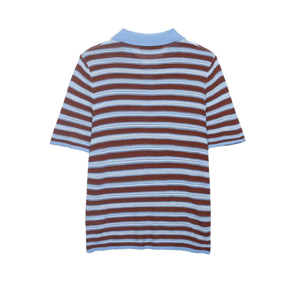 Europäischer und amerikanischer Stil, neue Damenmode, modisches vielseitiges gestreiftes Strick-Poloshirt 9874006