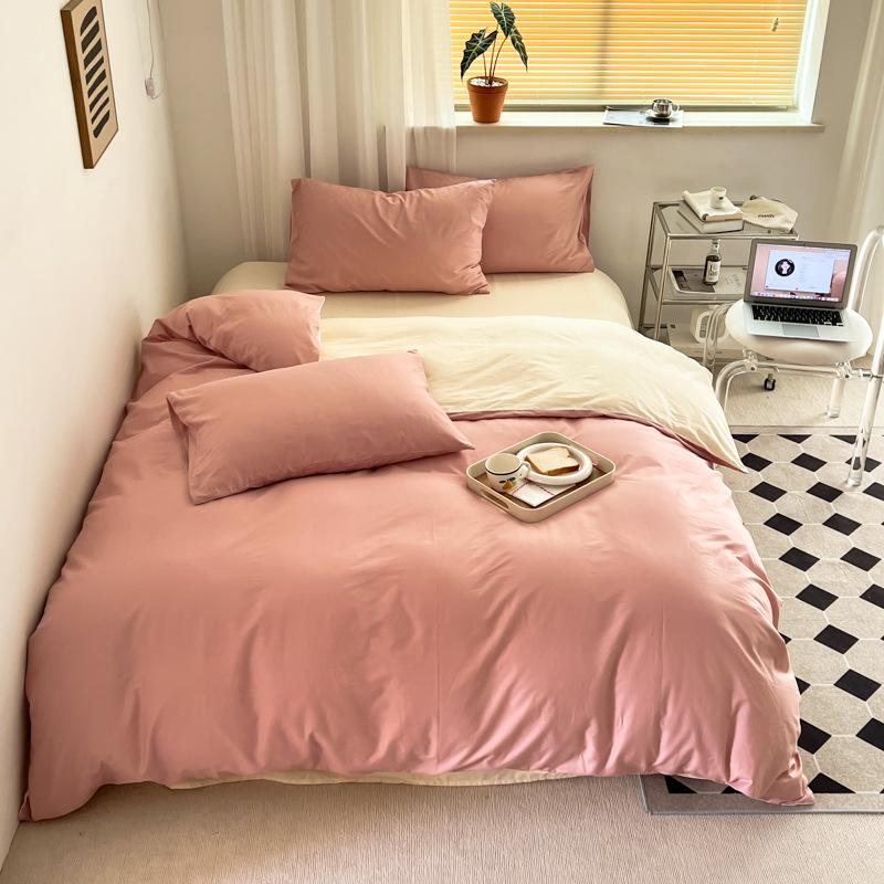 Pure Cotton Quilt Cover, Color Matching Four-piece Set, Pure Cotton, Pure Autumn and Winter Simple Single Product, Bedding, Duvet Cover