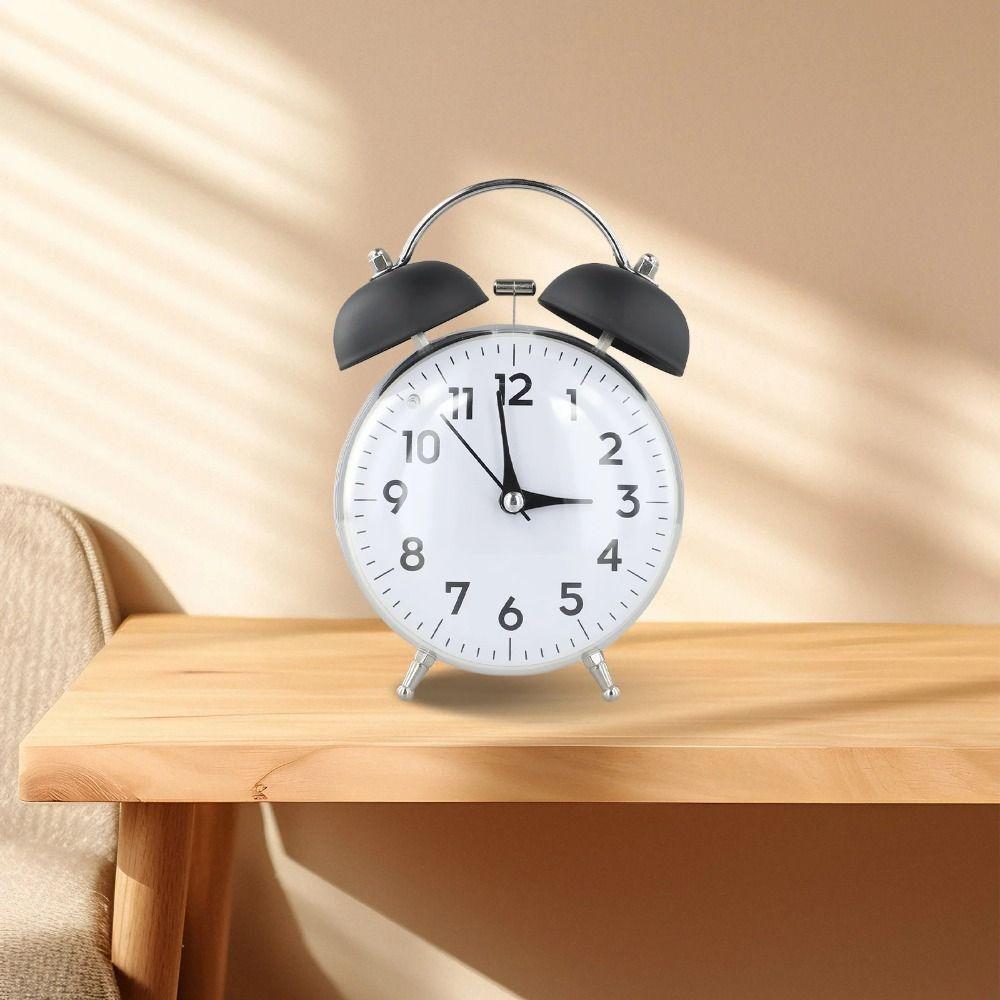 Loud Alarm Twin Bell Clock Soft Night Light Bedside Wake-up Clock Mechanical Clock  Dormitory