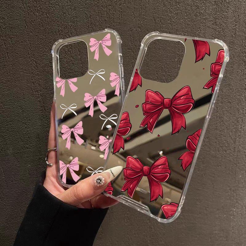 Red Bow Mirror Acrylic Soft Phone Case For iPhone 17 16 15 14 13 12 11 Pro Max 17 Air XS X XR 7 8 Plus Shockproof Bumper Cover