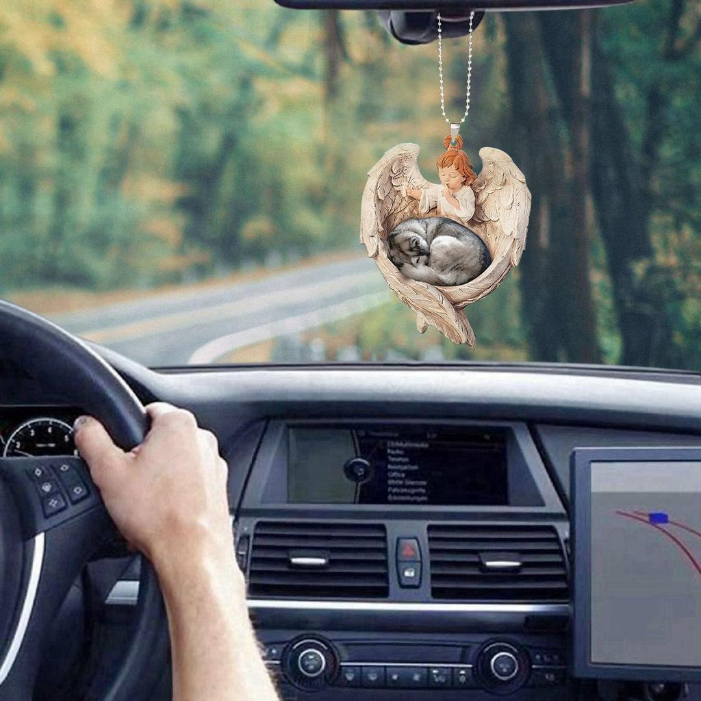 Portable Christmas Acrylic Ornament Lovely Angel Dog Pendant for Holiday Home and Office Decoration