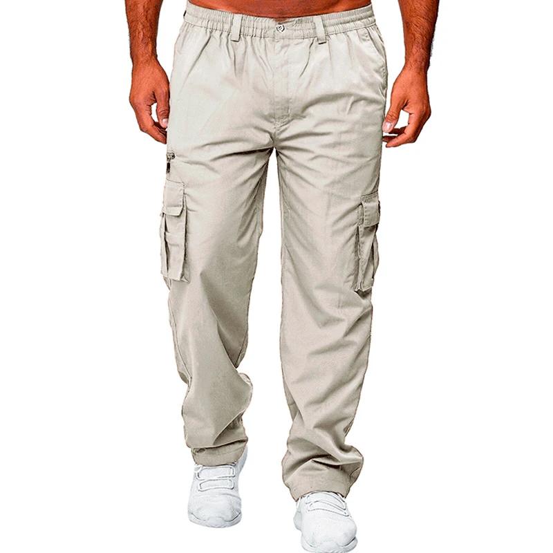 Men Multi Pocket Cargo Pants Loose Straight Leg Casual Work Trousers Elastic Waist Solid Color Outdoor Daily Wear Pants Plus Size S-5XL