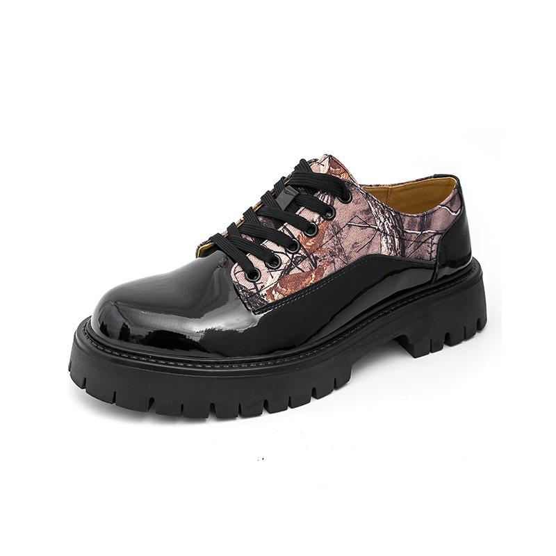 Men s Thick-Soled Height-Boost Leather Shoes: Trendy Color-Blocked Lace-Up for Spring/Autumn 2025 39 чёрный