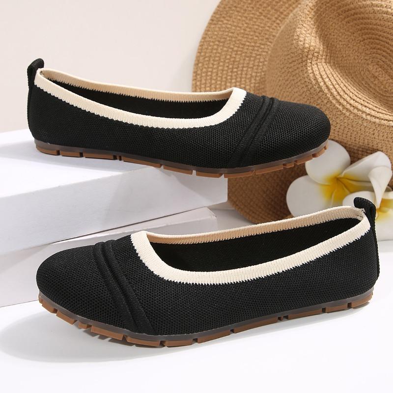 Women's Round Toe Ballet Flats, Soft Knit Slip-On Shoes, Comfortable Casual Flats for Pregnant Women, Plus Size Footwear