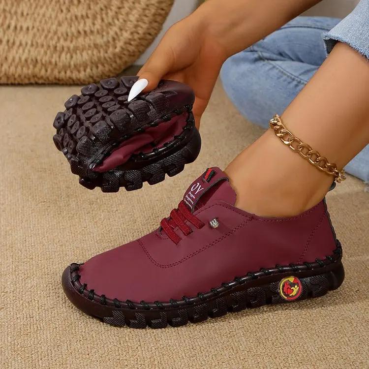 Fashion Women's Wide Fit (Sizes 35-45) Leather Sneakers Flat Elastic Slip-On Loafers – Comfortable Casual Shoes for Moms Women's Shoes