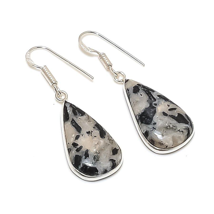 Natural Hornblende Stone Gemstone 925 Sterling Silver Jewelry Earring 1.77  AE-11977