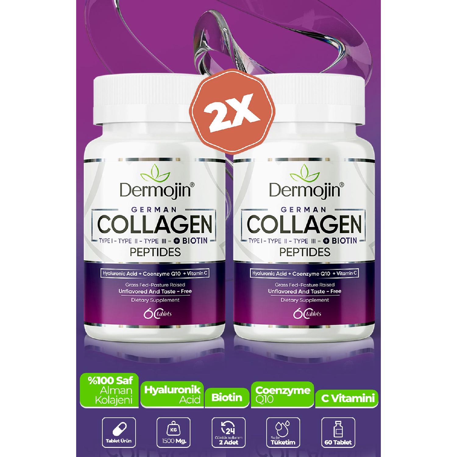 

2 Boxes - Biotin, Coenzyme Q10, Hyaluronic Acid, 100 %pure Tablet German Collagen