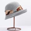 Wool hat women's autumn and winter versatile basin hat Australian wool retro elegant top hat rolled brim bucket hat