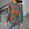 Damenoberteile Langarmmanschetten Button-Up-Hemd V-Ausschnitt Lässiges Lockeres T-Shirt Blumenoberteile