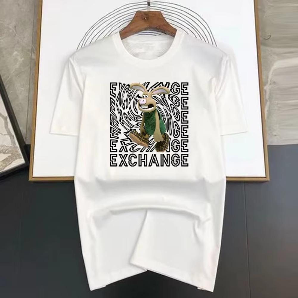 Exchange Fashion Rabbit Print Men T Shirts Korean Fashion Summer TShirt Casual Clothing Harajuku Short Sleeve Tops Tees Men's