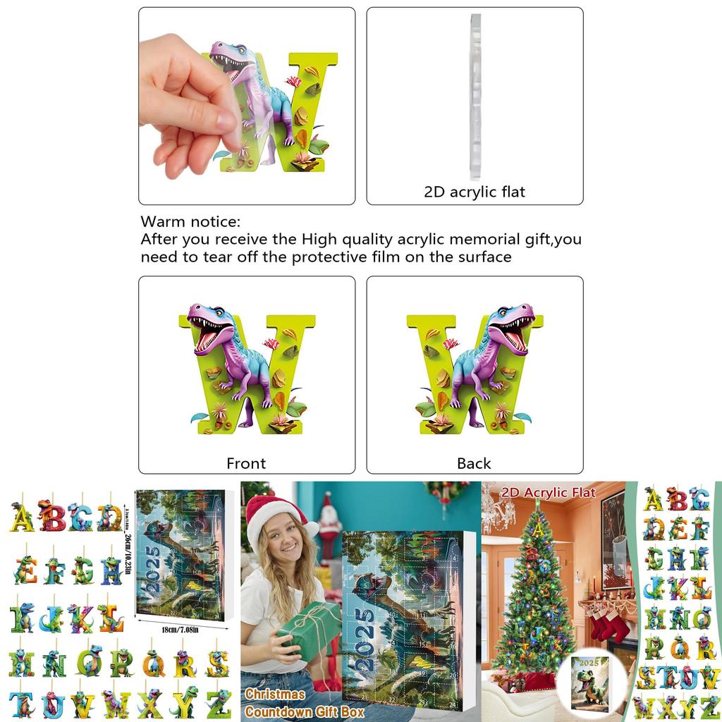 Christmas Dinosaur Letter Ornaments With Countdown Calendar For Holiday Decor And Gift Giving