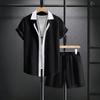 Men's Color Blocked Shirt Casual Short Sleeved Shorts Beach Set