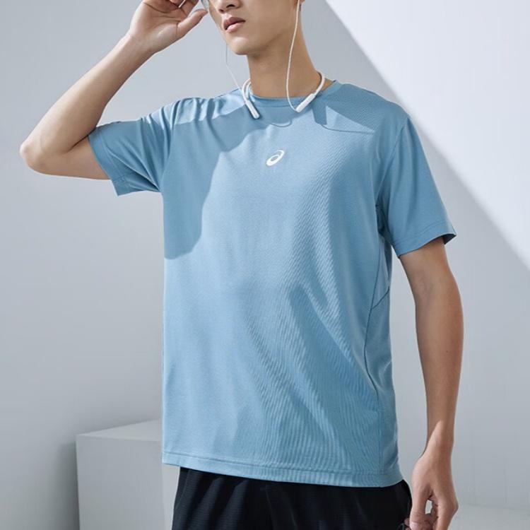 Asics Breathable Comfortable Round Neck Sports Short Sleeve T-Shirt Men Tops Gray Blue 2031E116-400
