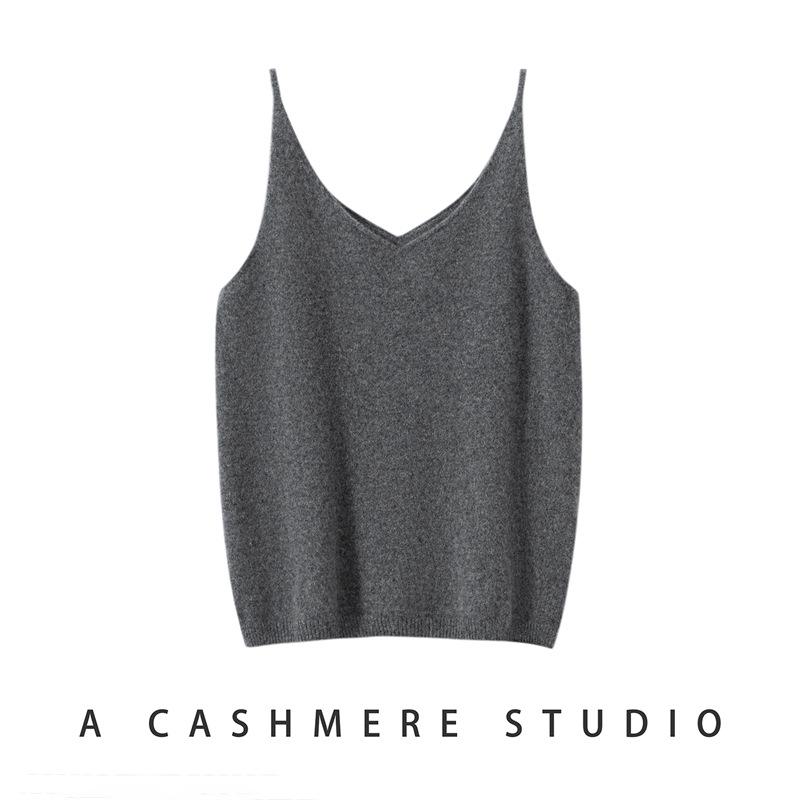 Women's 100% Pure Cashmere Thin Strap Camisole - Versatile Autumn/Winter Knit Pullover