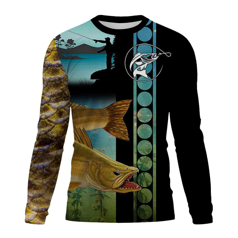 

Футболка для рыбалки на открытом воздухе, повседневная, с принтом цифровой рыбы в 3D, мужская футболка, короткая, с круглым вырезом, на весну и осень 3XL